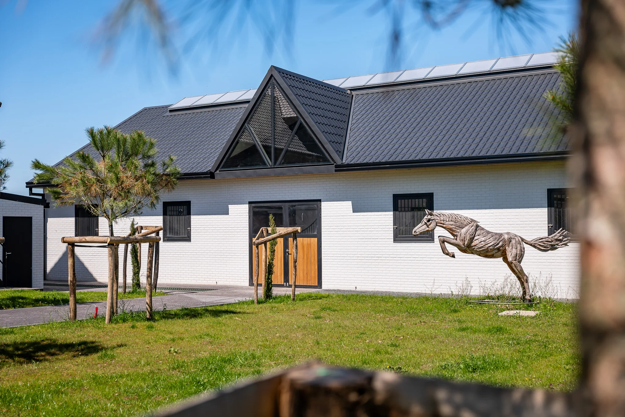 Cinematische daglichtopname van een moderne villa in Limburg
